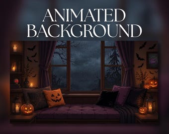 Animated Background | Cozy Halloween Window Seat | Spooky Autumn Night Retreat | MP4 Digital Download | AB248