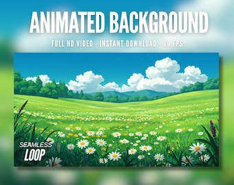 Animated Background | Summer Daisy Meadow | Peaceful Landscape | Blue Sky | Relaxing Nature | Stream | Vtuber | Live Wallpaper | AB393