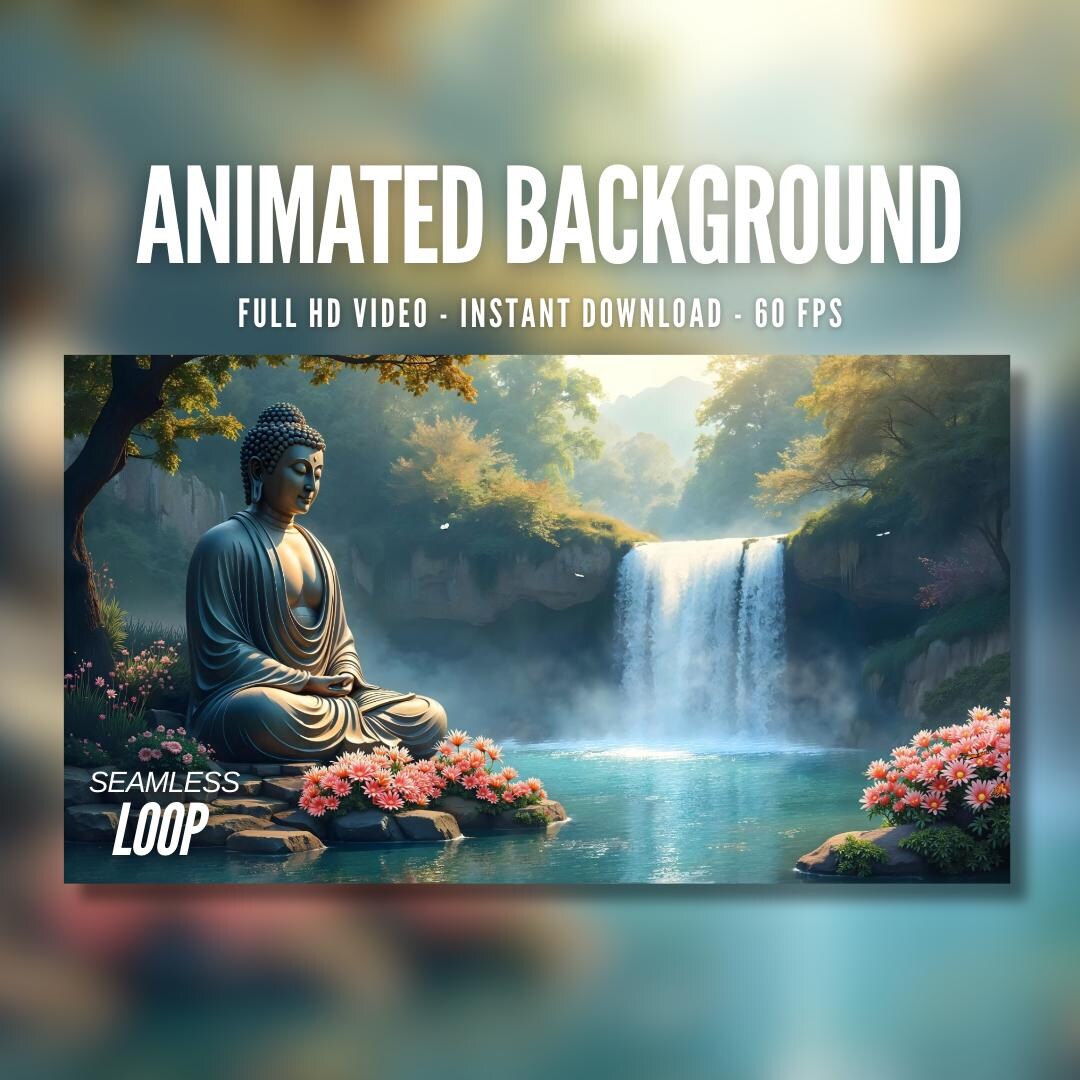 Animated Background 207 Buddha Statue Tropical Waterfall Colorful