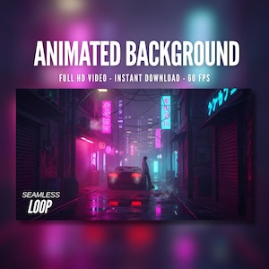 Animated Background | Lone Boy in Cyberpunk Tokyo Alley | Neon Rainy Night | Futuristic Japan | MP4 Digital Download for Streaming | AB365