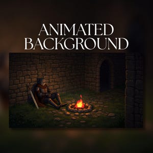 Animated Background | Pixel Art Knight by Campfire | Dark Fantasy Medieval Courtyard at Night | MP4 Digital Download | AB236