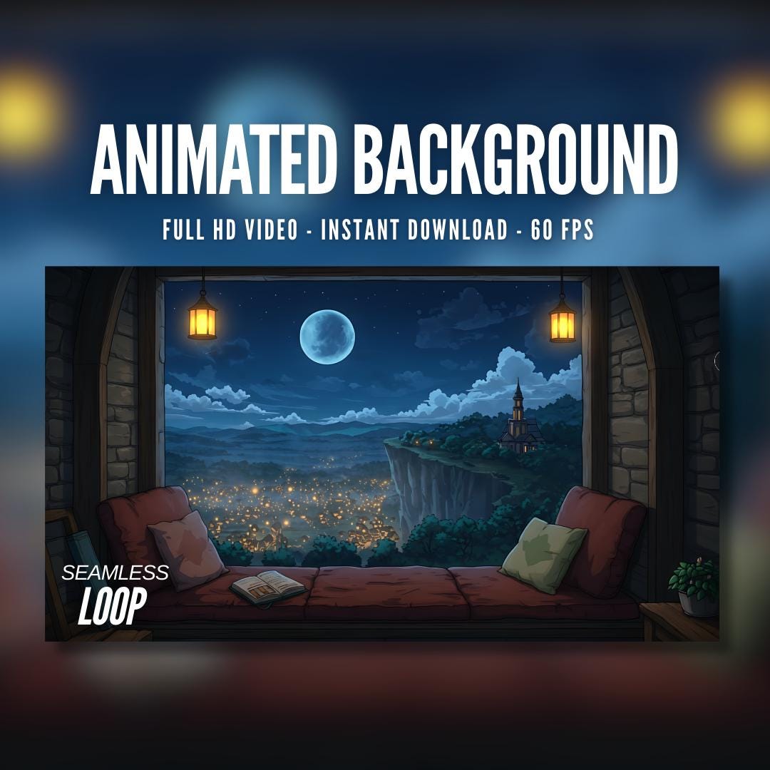 Animated Background | Cozy Window Seat Overlooking Moonlit Valley and ...