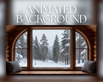 Animated Background | Cozy Cabin Window View with Falling Snow | Peaceful Winter Forest Ambience | Seamless Loop | Digital Download | AB450