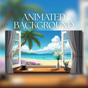 Animated Background | Cozy Beachside Window View | Tropical Beach | Calm Ocean Waves | MP4 Digital Download for Streaming | AB427