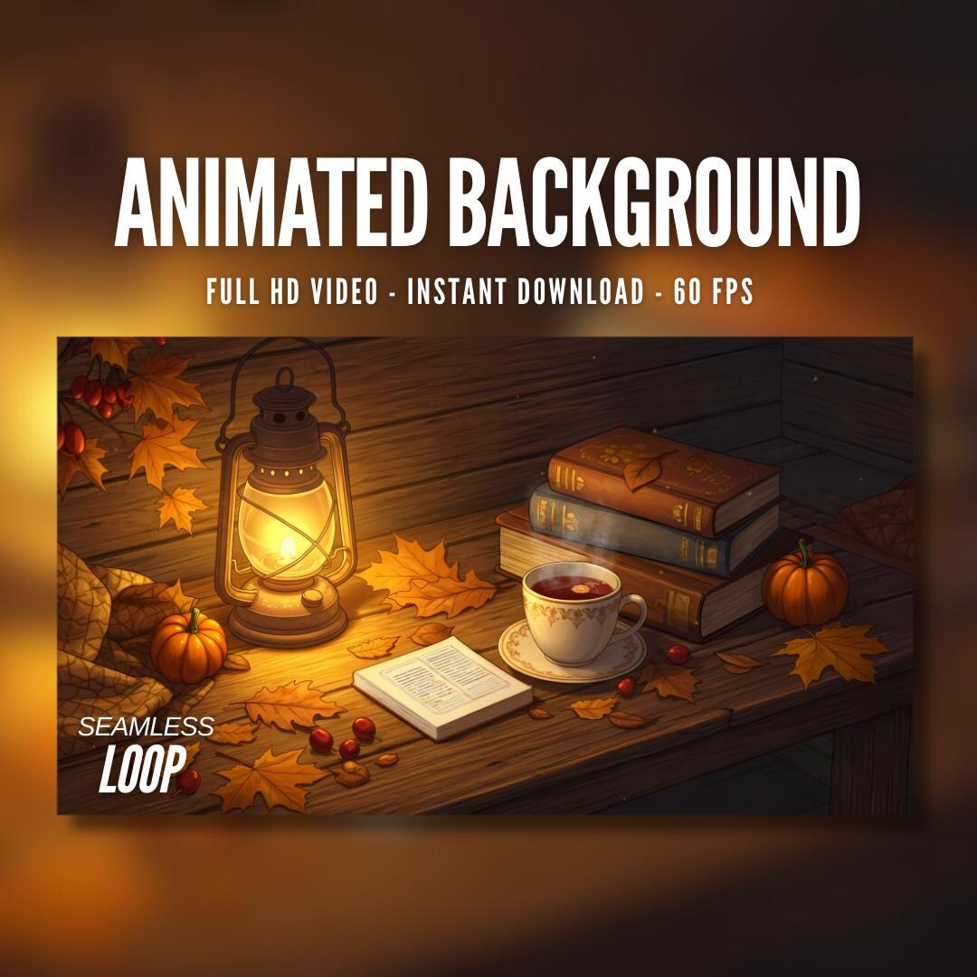 Animated Background | Cozy Autumn Lantern & Tea | Pumpkins and Books ...