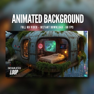 Animated Background | Cyberpunk Floating Bedroom | Galaxy Window | Acid Rain | Futuristic | MP4 Digital Download for Streaming | AB630