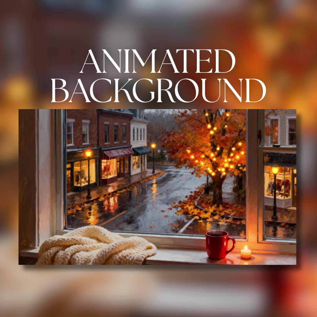 Animated Background | Cozy Autumn Window View of Rainy Town Street With ...