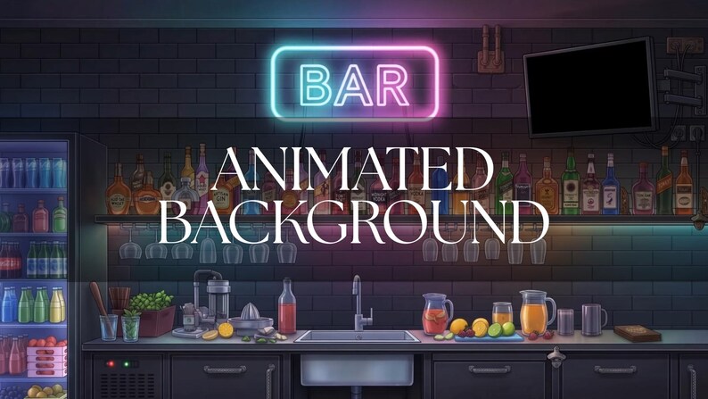 Animated Background | Neon Cocktail Bar Interior With Colorful Bottle ...