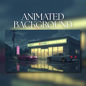 Arrière-plan animé | Rainy Night dans un magasin japonais | JDM Cars Idle | Arrêt de minuit | Téléchargement numérique MP4 | AB204