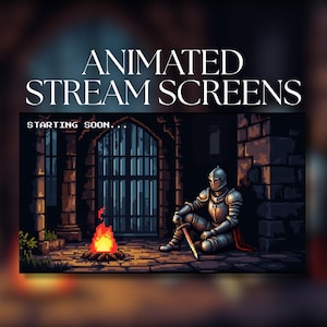 アニメーション配信画面 | ピクセルナイト キャンプファイヤーダンジョン | ダークファンタジー | 4つの配信画面 | 近日開始 | BRB | 終了 | オフライン | SS15