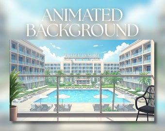 Animated Background | Luxury Resort Pool Balcony View | Tropical Hotel Courtyard | MP4 Digital Download | AB249
