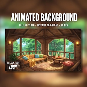 Animated Background | Cozy Treehouse in the Rain | Wooden Lounge | Peaceful Forest View | Stream | Vtuber | Live Wallpaper | AB561