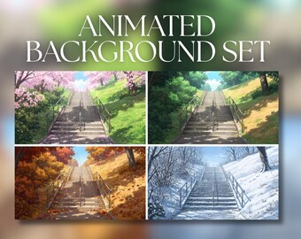 Animated Background Set | 4 Seasons Stairway Collection | Spring | Summer | Fall | Winter | VTuber Backgrounds | MP4 Digital Download | BGS1