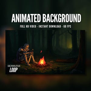 Animated Background | Pixel Knight by Campfire in Dark Forest | Sparkling Sword | MP4 Digital Download for Streaming | AB110