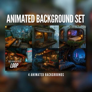 Animated Background Set | Cyberpunk Cozy Rooms & City Views | Neon Skyline Landscapes | MP4 Digital Download for Streaming | BGS4