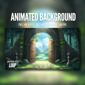 Sfondo animato / Porta aperta alla valle della fantasia / Fiume e montagne / Portale della natura tranquilla / Stream / Vtuber / Sfondo animato / AB166