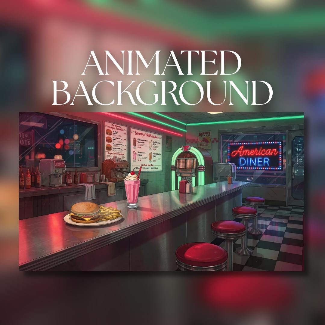 Animated Background | Retro American Diner Interior | Neon Night Cafe ...