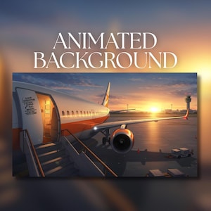 Arrière-plan animé | Embarquement porte d'embarquement à l'aéroport | Porte de cabine ouverte | Vue sur la piste au coucher du soleil | Téléchargement numérique MP4 pour diffusion en continu | AB607