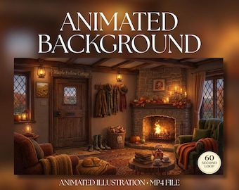 Animated Background | Cozy Autumn Cottage Living Room with Fireplace | MP4 Digital Download | 006
