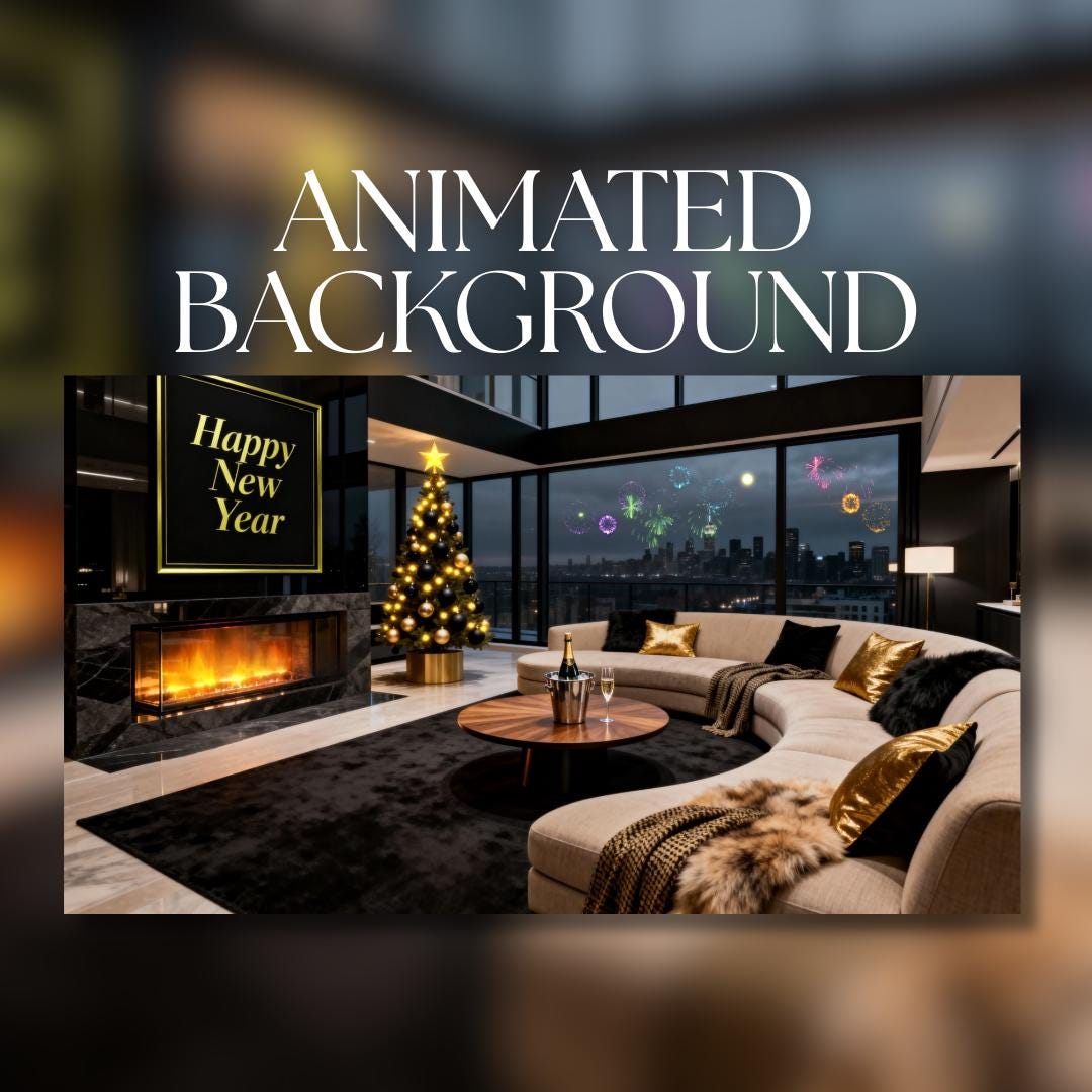 Animated Background | New Year Luxury Penthouse Interior | Fireworks ...