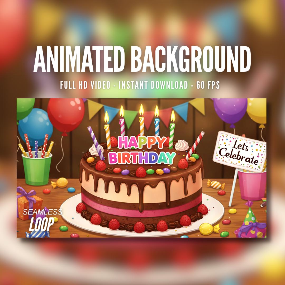 Buy Animated Background | Happy Birthday Cake With Candles, Balloons \u0026  Party Decorations | MP4 Digital Download for Streaming | AB186 Online in  India - Etsy, image size:1080x1080