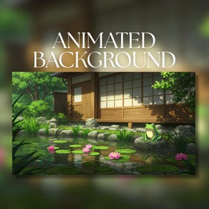 Animierter Hintergrund | Friedlicher Japanischer Gartenteich mit Frosch & Lotusblumen | Serene Summer Anime Szene | MP4 Digitaler Download | AB349