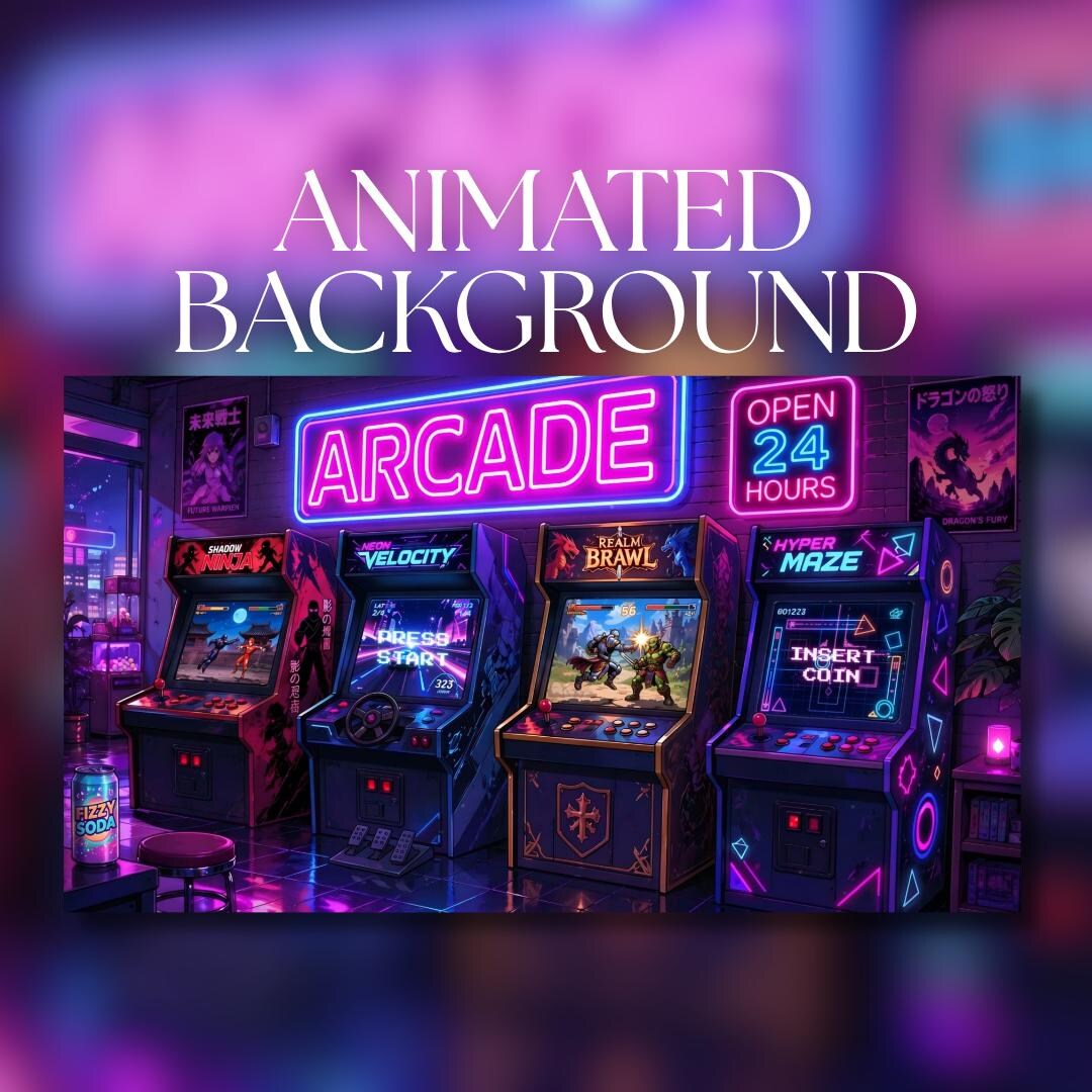 Animated Background | Neon Arcade Room With Retro Gaming Machines | 80s ...