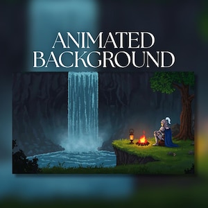 Animated Background | Pixel Art Knight Resting by Campfire with Waterfall | Fantasy Adventure | MP4 Digital Download | AB672