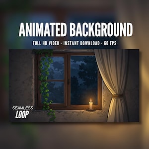 Animated Background | Rainy Night Window with Candlelight | Ivy-Covered Wall & Cozy Glow | MP4 Digital Download for Streaming | AB227
