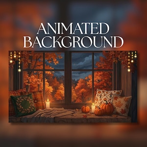 Animated Background | Cozy Autumn Window Nook | Pumpkin Candlelit Reading Corner | MP4 Digital Download for Streaming | AB697