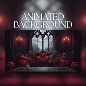 Animerad bakgrund | Gotisk podcastsoffa | Röd sammetsvampyrrum med bommikrofon | MP4 digital nedladdning | AVT126