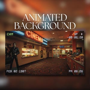 Animated Background | Retro Cinema Lobby | 80s Movie Theater Vibes | Nostalgic Film Scene | MP4 Digital Download for Streaming | AB253