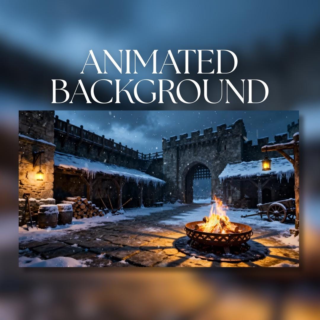 Animated Background | Medieval Snowy Courtyard With Fire Pit, Castle ...