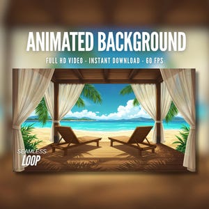 Animated Background | Oceanfront Cabana with Gentle Waves | Tropical Beach View | MP4 Digital Download for Streaming | AB54