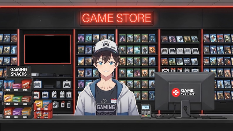 Animated Background | Game Store Interior With Shelves of Video Games ...