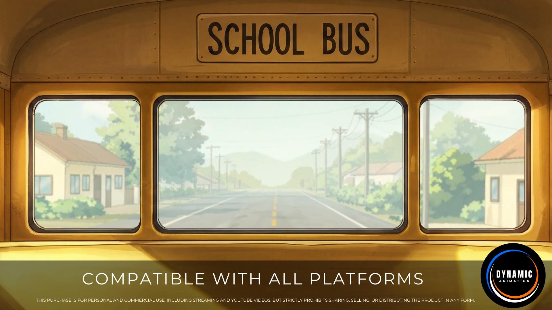 Animated Background | Back of School Bus Window View | Quiet Suburban ...