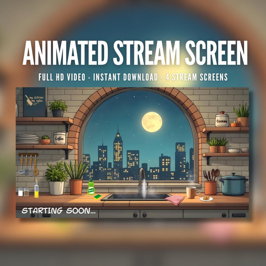 Window 8 Stream Animated Stream Screen 8 Kitchen Window City Skyline Washing Sink ...