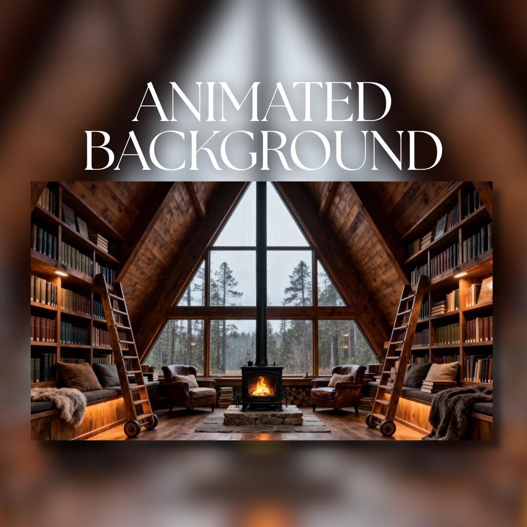 Animated Background | Cozy A-frame Cabin Library Interior | Winter ...