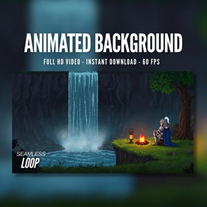 Animated Background | Pixel Art Knight Resting by Campfire with Waterfall | Fantasy Adventure | MP4 Digital Download for Streaming | AB672