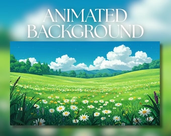 Animated Background | Summer Daisy Meadow | Peaceful Landscape | Blue Sky | Relaxing Nature | MP4 Digital Download for Streaming | AB393