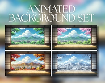 Animated Background Set | Japanese Room Seasonal Views | Spring | Summer | Autumn | Winter | MP4 Digital Download | BGS11