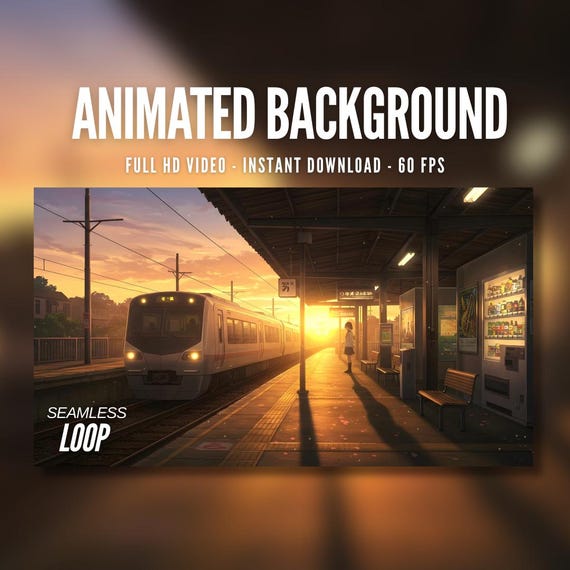 Fondo animado Estación de tren al atardecer Hora dorada