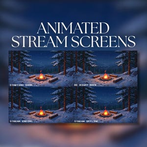 Animated Stream Screen | Pixel Campfire Winter Forest | Cozy Night Ambience | 4 Stream Screen | Starting Soon | BRB | Ending | Offline | SS3
