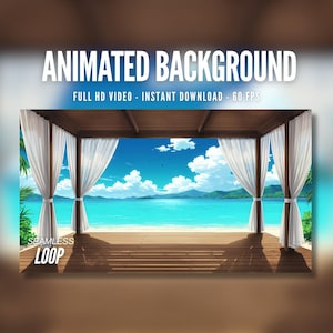 Animated Background | Tropical Beach View | Luxury Cabana | Ocean Waves | MP4 Digital Download for Streaming | AB448