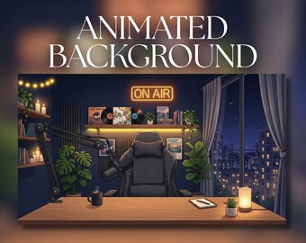Animated Background | Cozy Night Podcast Studio with City View | VTuber Streaming Background | AVT101