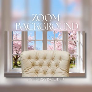 Zoom-bakgrund | Vårfönster på kontoret | Utsikt över körsbärsblommor | Professionell bakgrund för videosamtal | Digital nedladdning