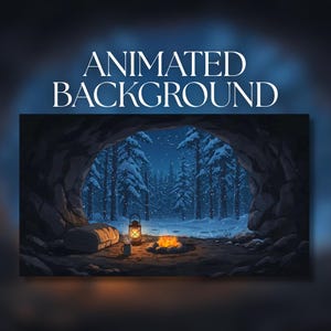 Animierter Hintergrund | Schneefall vor Lagerfeuer Höhle | Friedlicher Winterwald | Digitaler Download | AB291