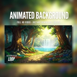 Sfondo animato / Sentiero nel bosco tranquillo / Cascata e raggi di sole / Ciclo della natura / Ruscello / Vtuber / Sfondo animato / AB69