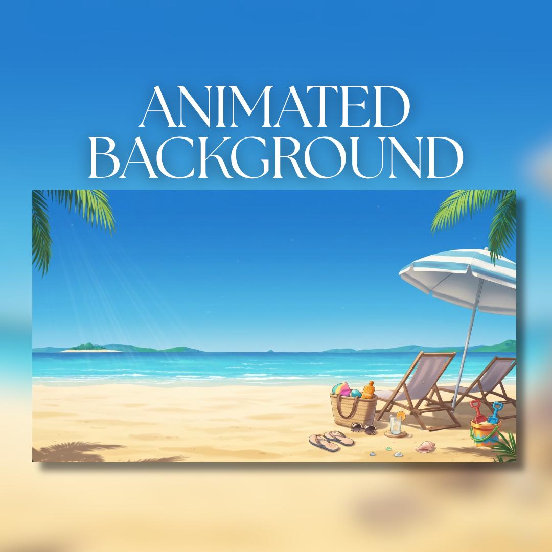 Animated Background | Sunny Beach Scene With Ocean View | Deck Chairs ...