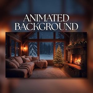 Animierter Hintergrund | Gemütliche Weihnachtshütte | Verschneiter Wald & Kamin | Festliches Winterzimmer | Digitaler Download | AB139